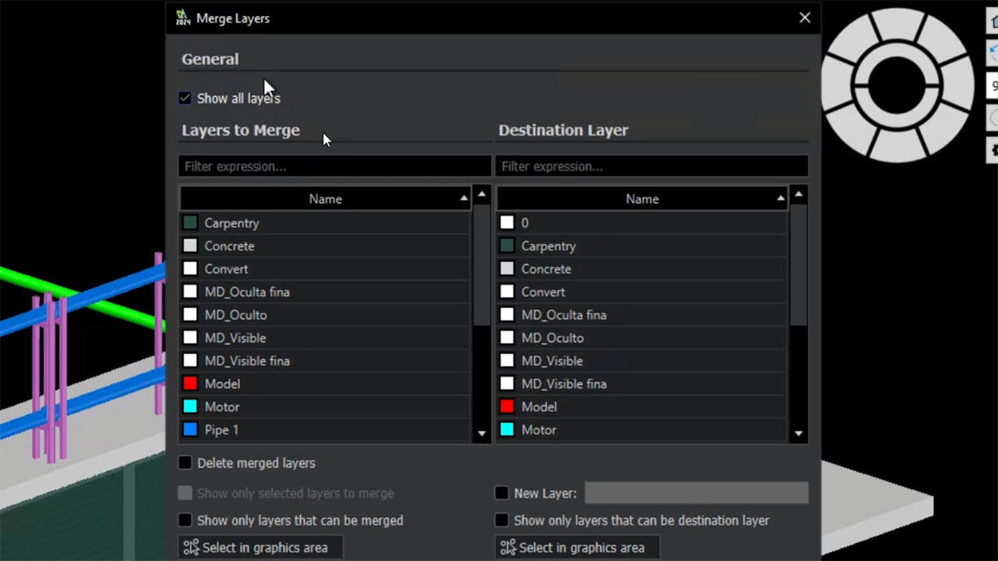 Screenshot of Merge Layer popup window - DraftSight